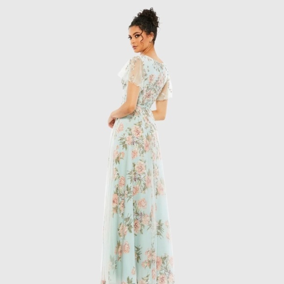 Mac Duggal 11220 NWT Floral Flutter Sleeve V-Neck Maxi Dress - Picture 3 of 9